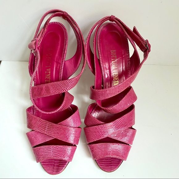 Bottega Veneta 8.5 Snake Print Leather Heels Pink - Picture 3 of 8